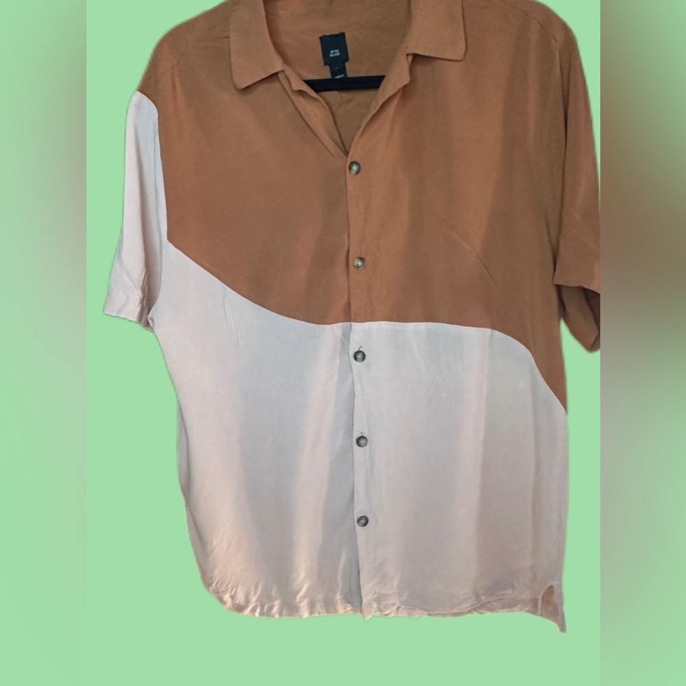 ASOS Mens River Island Large town tone Short Sleeve‎ Curve Blocked Revere Shirt